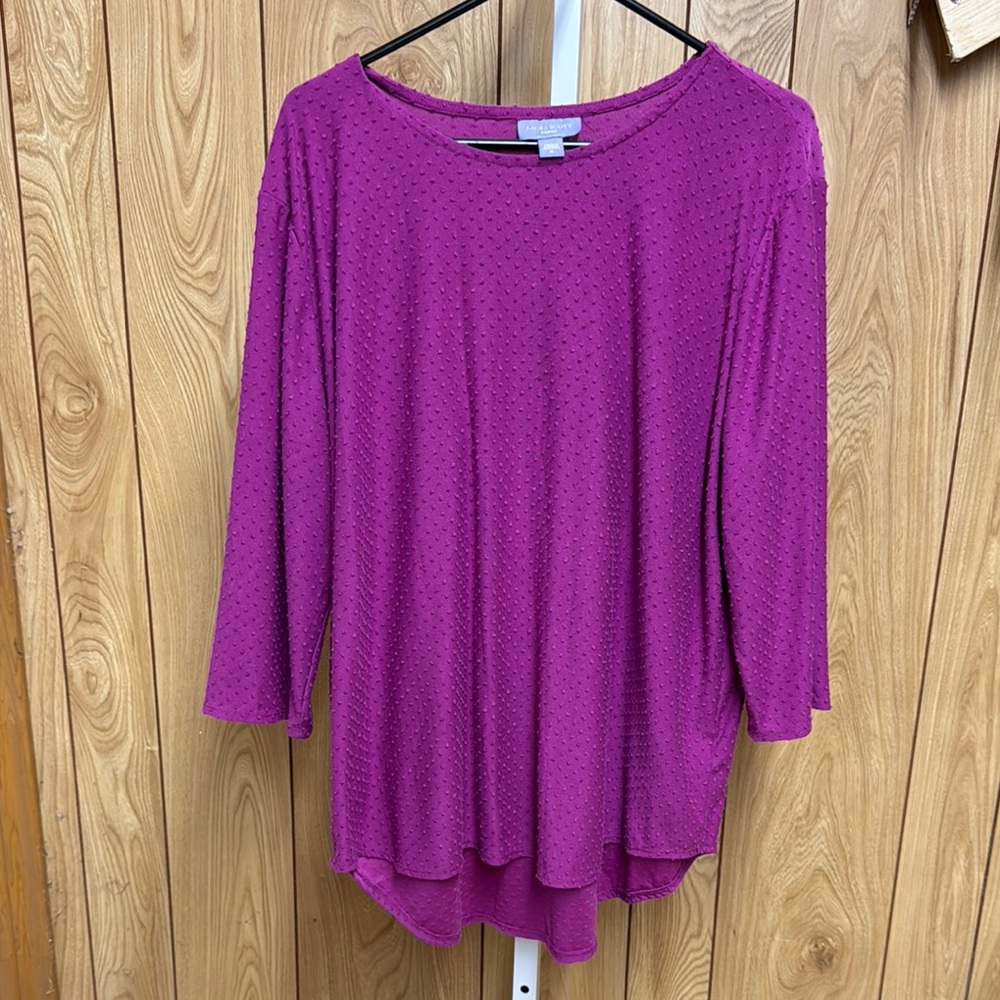 Laura Scott Swiss Dot Purple Top 3/4 Sleeve 2X